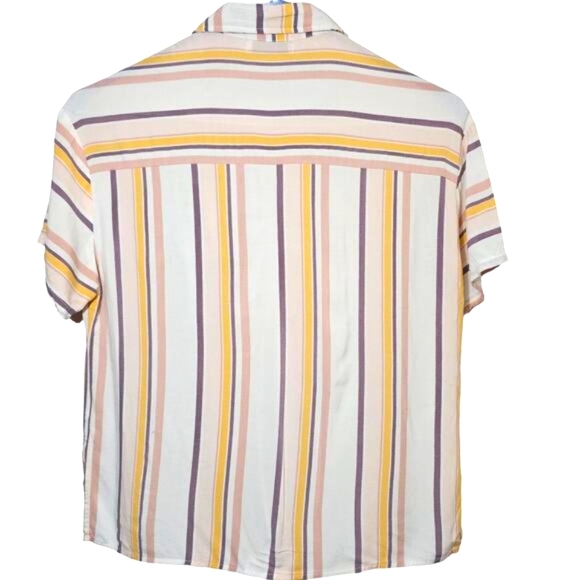 Paper‎ Crane Womens Medium Button Cropped Shirt Boxy Striped Pastel Retro Flowy - Picture 8 of 8